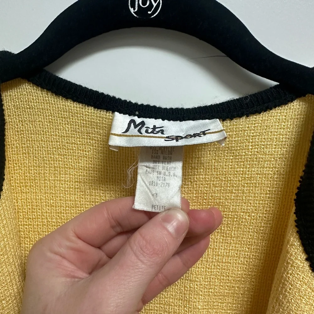Vintage Mita Sport Yellow and Black Knit Cardigan 4 Petite - Picture 2 of 6